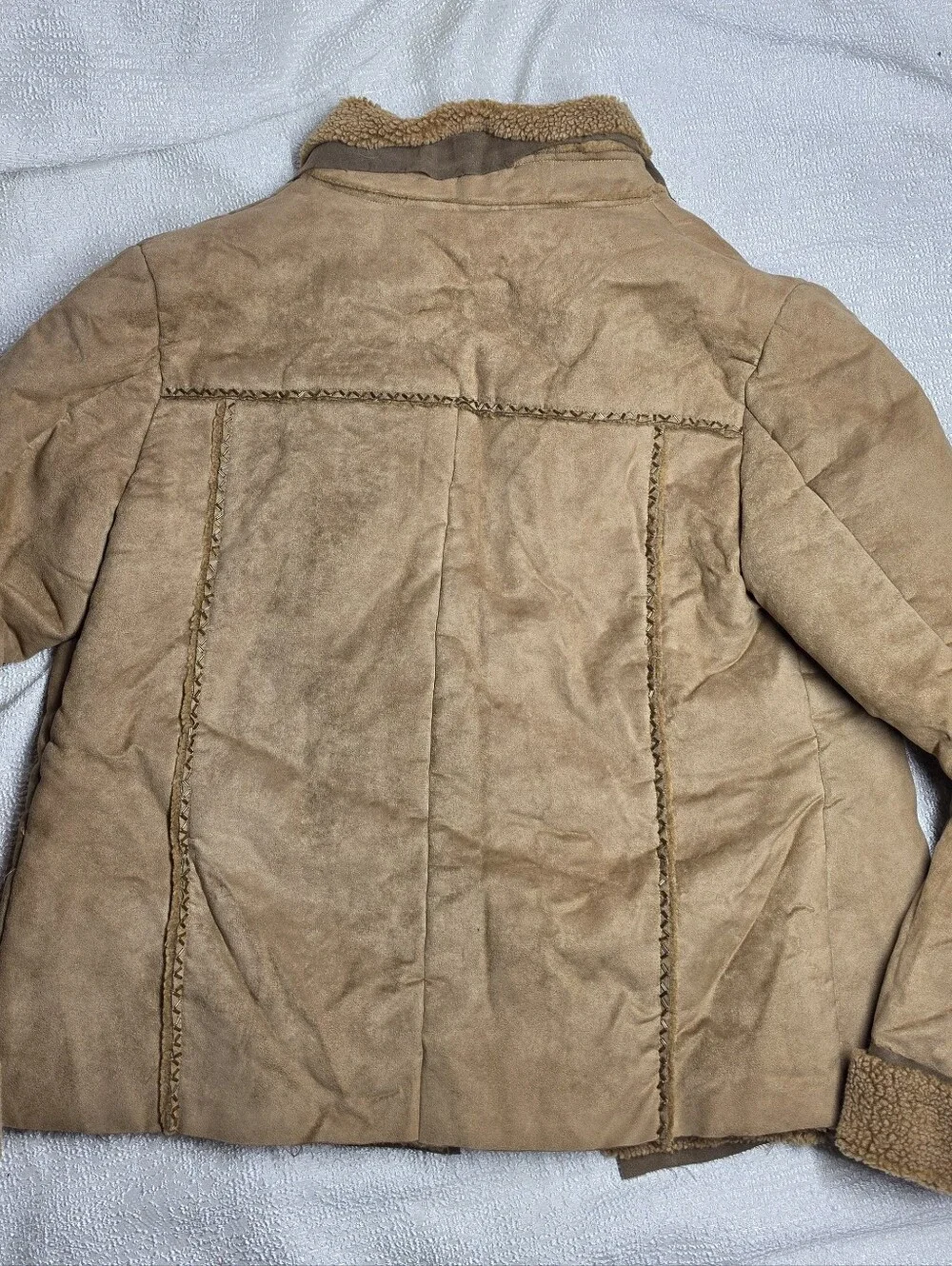 She’s USA Vintage Y2K Faux Suede Sherpa Beaded Boho Western Jacket L